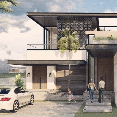 Perforated Screens and Recycled Concrete Define a Waterfront Residence Emphasizing Natural Ventilation and Community Interaction