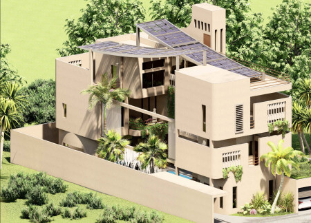 Earth Block Walls Integrated with Natural Ventilation and Central Courtyard for Family Living