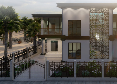 Heat Chimney and Palm-Inspired Sunshades in a Modern Residential Retreat