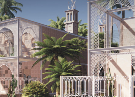 Charred Iron Mesh Facade with Passive Cooling Features in a Modular Residential Context