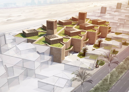 Rammed Earth Walls and Ventilating Windcatchers Enhance Community Living Space