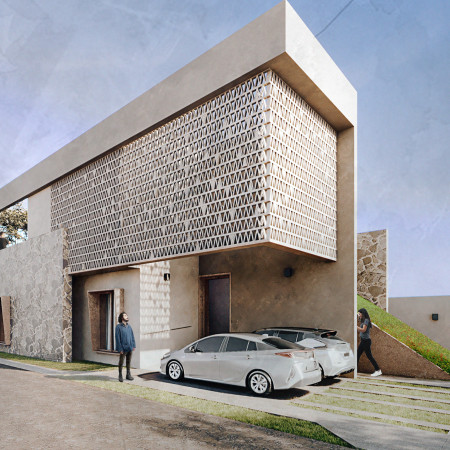 Sustainable Adobe Construction Enhanced by Vertical Greenery in a Modern Family Residence