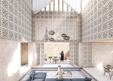 Wind Tower Integration with Precast Concrete and Natural Materials in a Sensory-Focused Residence