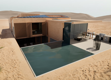 Subterranean Living with Rammed Earth and Polycarbonate Features in a Sustainable Urban Oasis