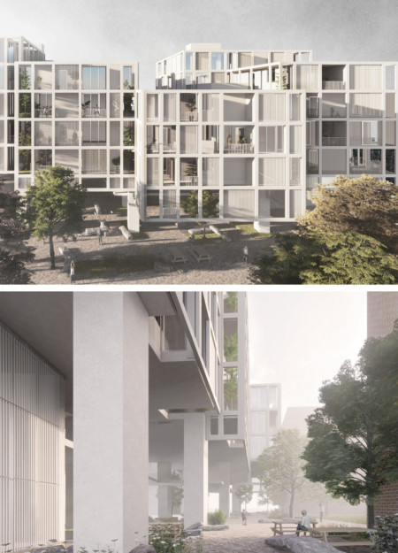 Charred Wooden Shingles and Glass Facades in a Community-Centric Urban Housing Model