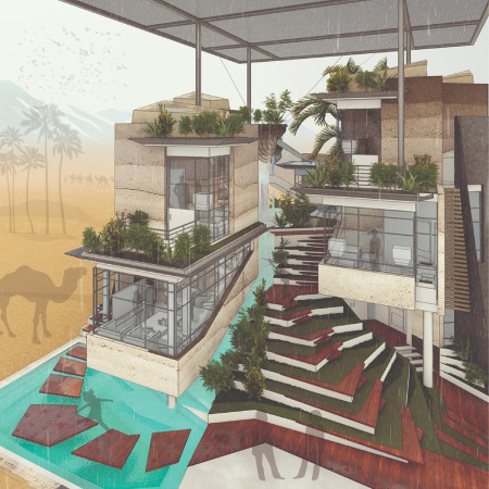 Rammed Earth Walls and Translucent Solar Panels Define Sustainable Living in Desert Environment