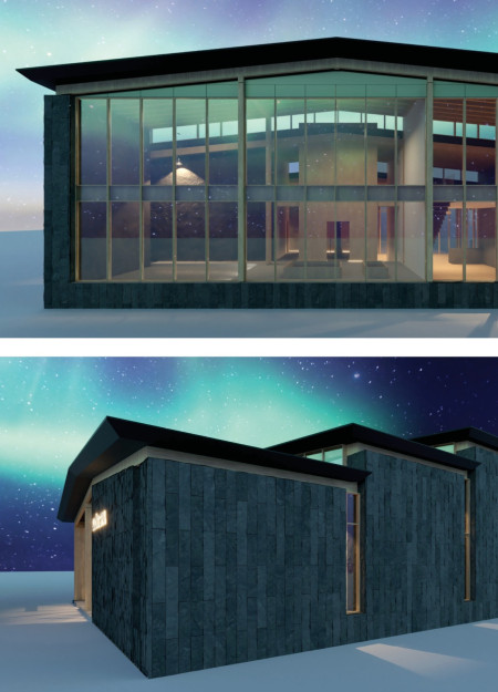 Basalt Facade and Geothermal Features in an Icelandic Wellness Retreat