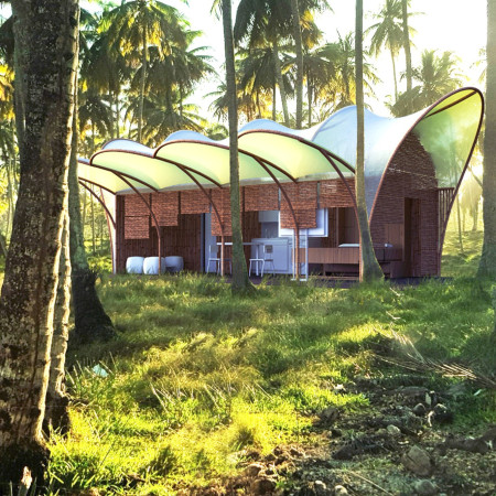 Bamboo Structure with Thermoplastic Shell Integrating Rainwater Harvesting in a Tropical Setting