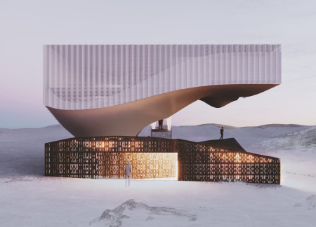 Mushroom-Paneled Spa Integrating Geothermal Energy Amidst Iceland's Basalt Landscape