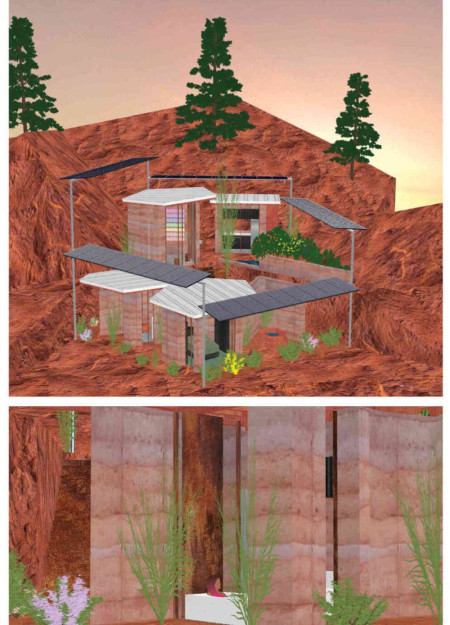 Rammed Earth Walls and Green Roofs Sustainably Anchor a Community-Focused Home
