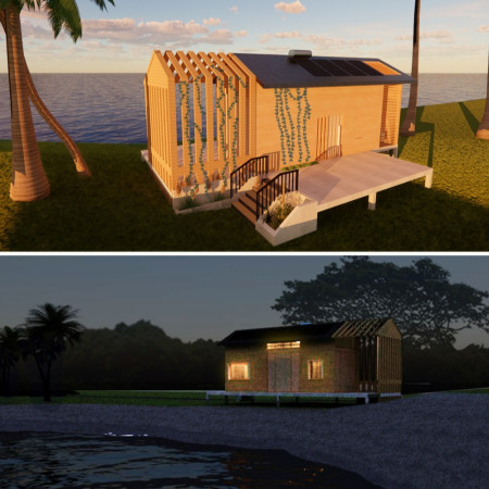 Cross-Laminated Timber Panels and Atmospheric Water Harvesting in a Coastal Microhome