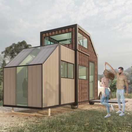 Charred Wooden Shingles and Cross-Laminated Timber Panels in a Flexible Living Space