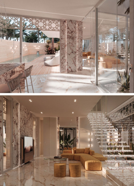 Marble Interiors and Mashrabiya Screens in a Sustainable Tropical Residence