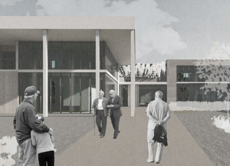 Charred Wooden Shingles and Cross-Laminated Timber Panels in a Community-Centric Senior Living Facility