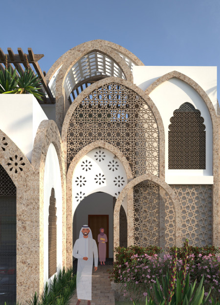 Terracotta Facades and Carved Panels Enhance Sustainable Living in a Family-Oriented Home