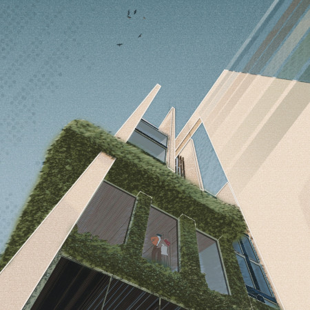 Paper-Like Volumes Constructed with Cross-Laminated Timber and Living Facades for Multifunctional Urban Spaces