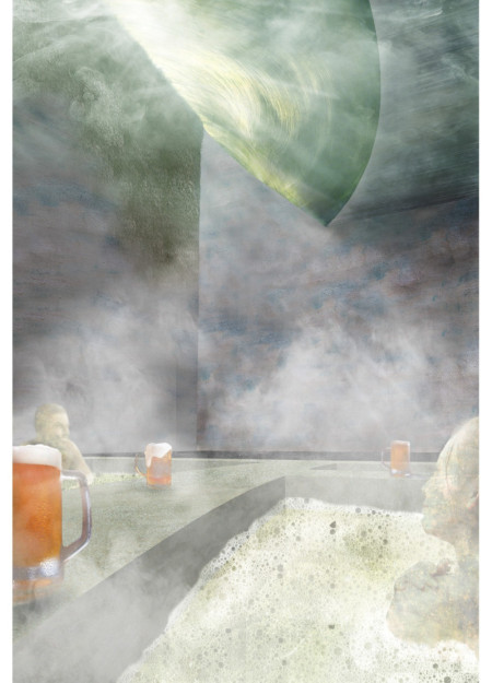 Charred Wooden Shingles and Concrete Integration Create a Unique Brewing and Relaxation Experience by the Lake