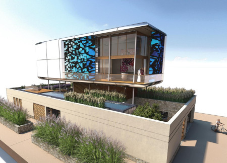 Polished Aluminum Skin and Green Roofs Create Sustainable Living Spaces in Urban Environment