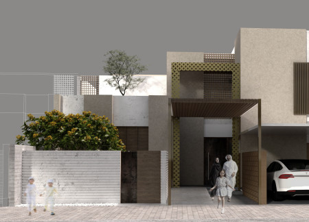 Rammed Earth and Wooden Screens Shape a Central Courtyard for Contemporary Family Living