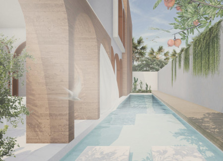 Rammed Earth Walls and Green Facades Shaping Community Living Spaces in an Urban Environment