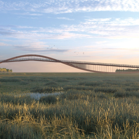 Corten Steel Bridge Weaving Through Wetland Ecology in South Dakota