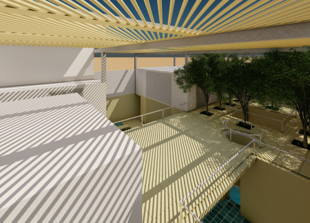 Charred Wood Shingles and Concrete Forms in Desert-Integrated Residence