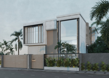 Sustainable Oasis Featuring Travertine Cladding and Energy-Efficient Design in Urban Living