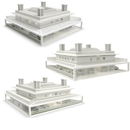 Cooling Oasis Created with Natural Stone and Climate-Responsive Design in Arid Desert Setting