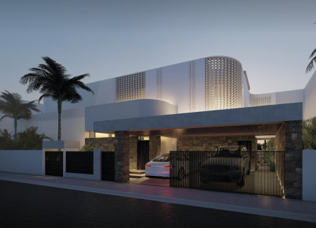 Perforated Screens and Gas-Silicate Walls Define a Contemporary Family Residence