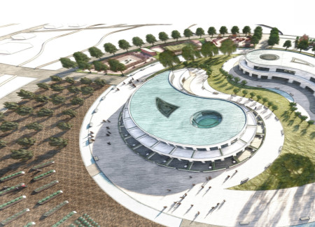 Fluid Community Spaces Enveloped in Sustainable Wood and Solar Shingles