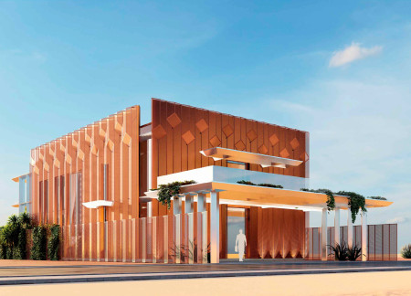 Terracotta Cladding and Geometric Form Defining a Sustainable Residential Space