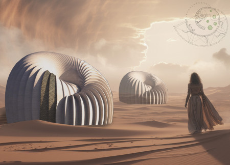 Curvilinear Form Embracing Local Stone and Natural Ventilation in Sustainable Desert Housing