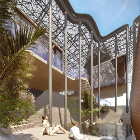 Wind Catchers and Recycled Materials in a Modular Habitat Designed for Desert Environments