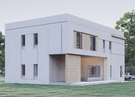 Sustainable Design Featuring Mosaic Tiles and Aluminum Sun Breakers in a Contemporary Residential Setting