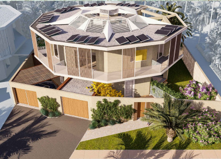 Geometric Design Enhanced by Photovoltaic Panels and Composite Materials for Sustainable Housing