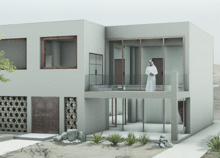 Sliding Screens and Limestone Cladding in a Family Home Emphasizing Outdoor Living