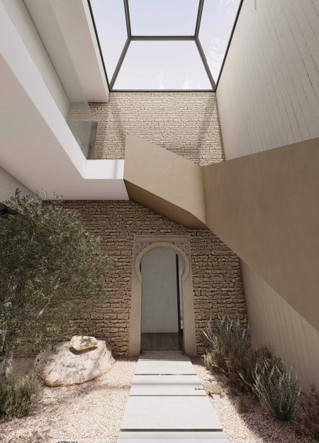 Natural Stone Facade Blending with Sustainable Materials in a Climate-Responsive Family Home