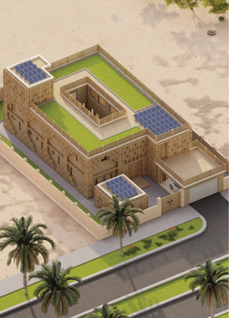 Geometric Mashrabiya Screens and Sustainable Stonework in a Contemporary Villa Design