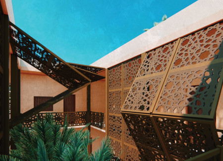 Limestone Fa&ccedil;ade and Clay Plaster Define a Desert Courtyard Oasis for Modern Living