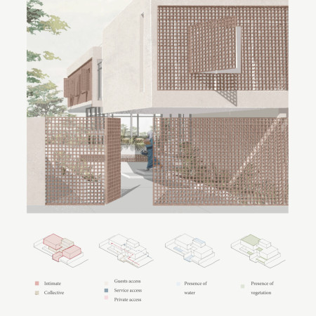 Lattice Screens and Rooftop Gardens Enhance Community Living in a Natural Stone House