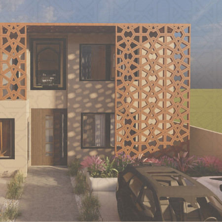 Sand Concrete Structure Featuring Mashrabiya Screens for Sustainable Family Living