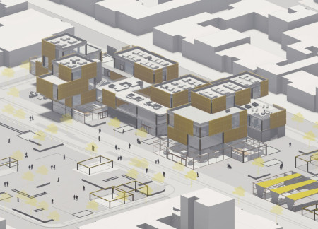 Charred Wood Shingles and Green Terraces in a Modular Community for Seniors