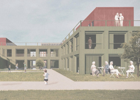 Charred Wooden Shingles and Cross-Laminated Timber Panels Forming Flexible Housing for Intergenerational Living