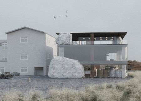Red Lava and Natural Stone Retreat Incorporating Local Timber in Iceland's M&yacute;vatn Region
