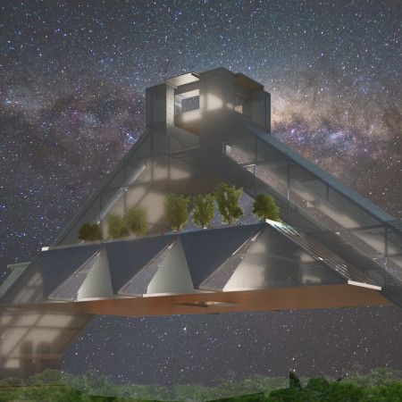 Fritted Glass and Metal Structure Integrating Native Landscaping for Community Engagement