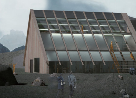 Geothermal Crater Pool Enclosed by Sustainable Wood and Large Glazing in Nordic Spa Experience