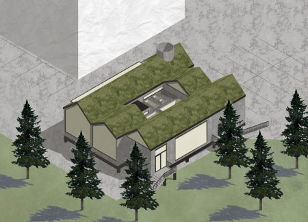 Turf Roof Structure with Barley Insulation Offering Thermal Comfort and Lakeside Wellness Retreat