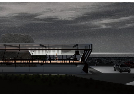 Brewery Overlooking Pseudo-Craters Featuring Natural Stone and Glass Facade