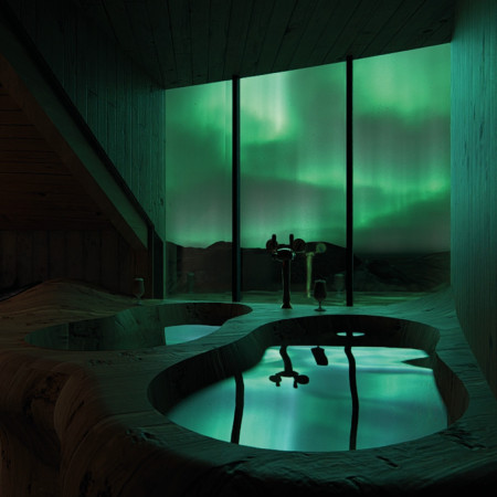 Natural Wood Brown and Expansive Glass Facades Coalesce in a Sustainable Brewery and Spa Structure