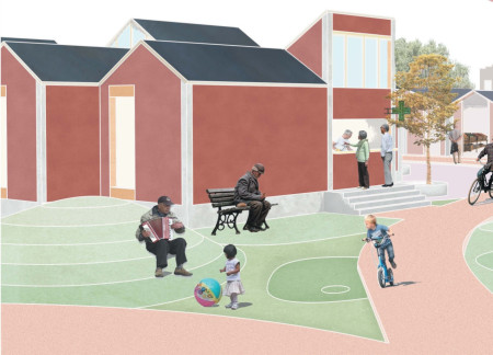 Self-Shading Structures with Recycled Rubber and Collaborative Green Spaces in Urban Senior Housing